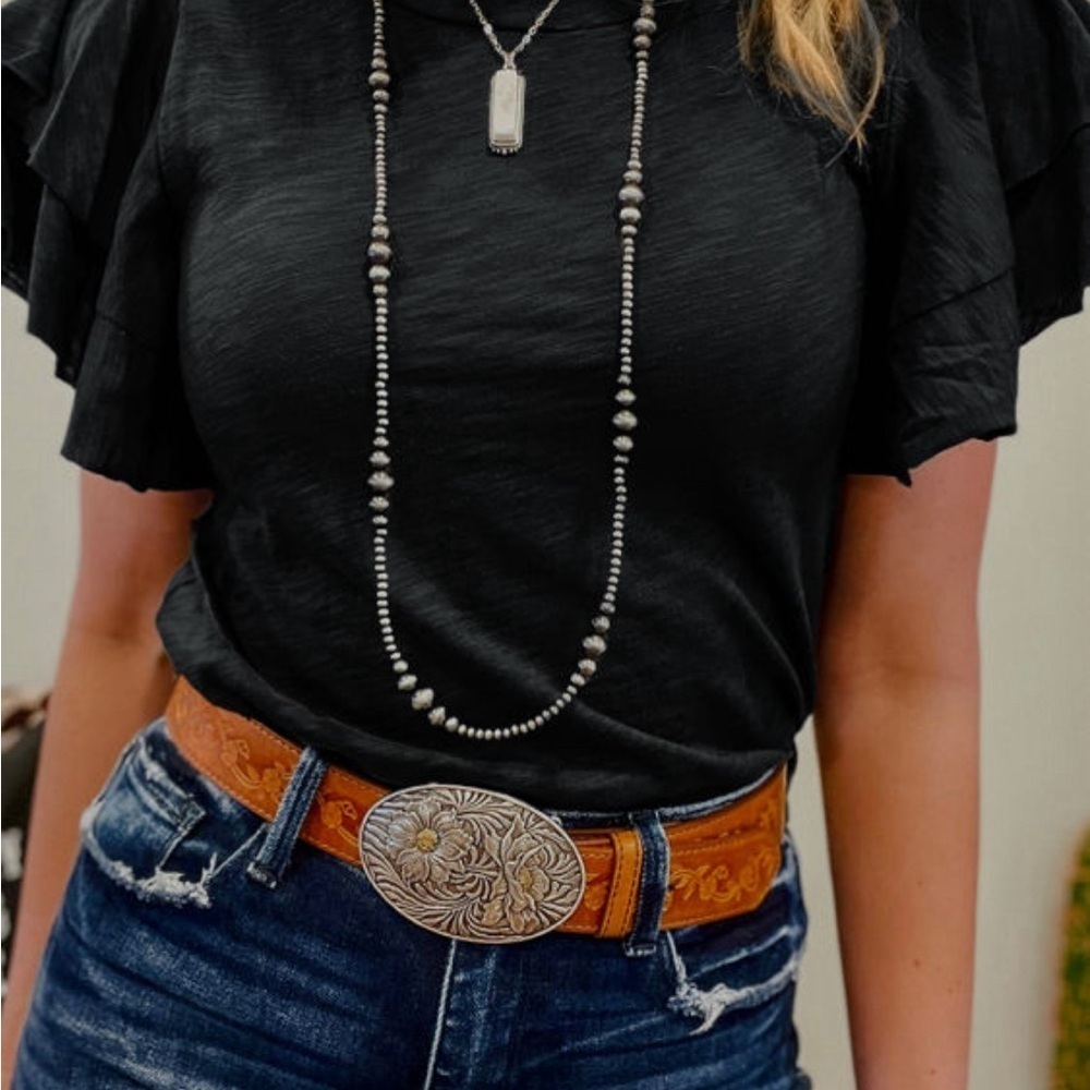 NEW (No Brand) Women’s Black Ruffle Short Sleeve | Size M - Picture 5 of 10